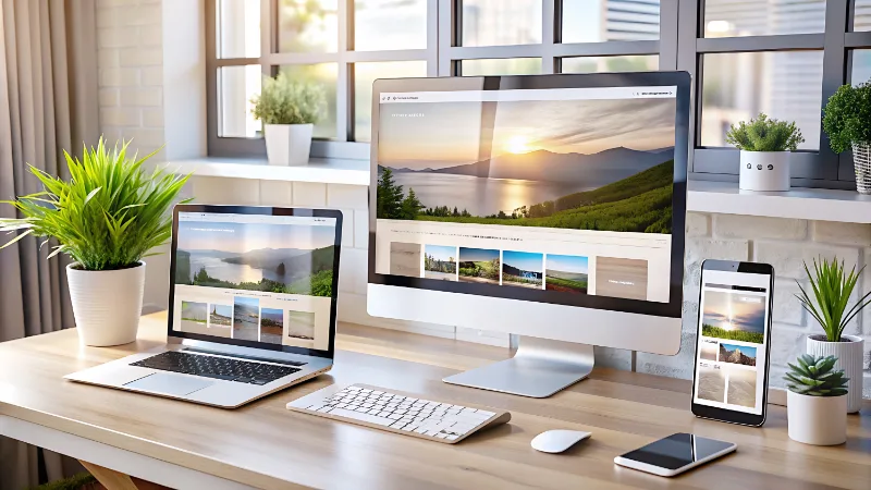 webdesign-mockup-imac-desk-website-laptop-smartphone Responsives Webdesign und Webentwicklung mit WordPress Divi für Selbstständige und soziale Projekte.